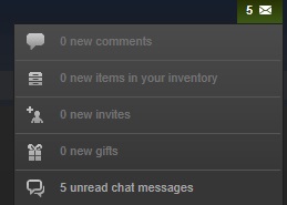 The unread chat messages notification from the notification drop-down on Steam