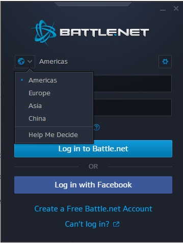Use the globe icon in the login menu to change your battle.net region