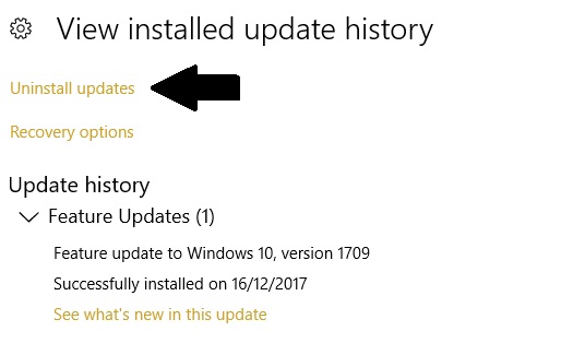 Uninstall update button on windows